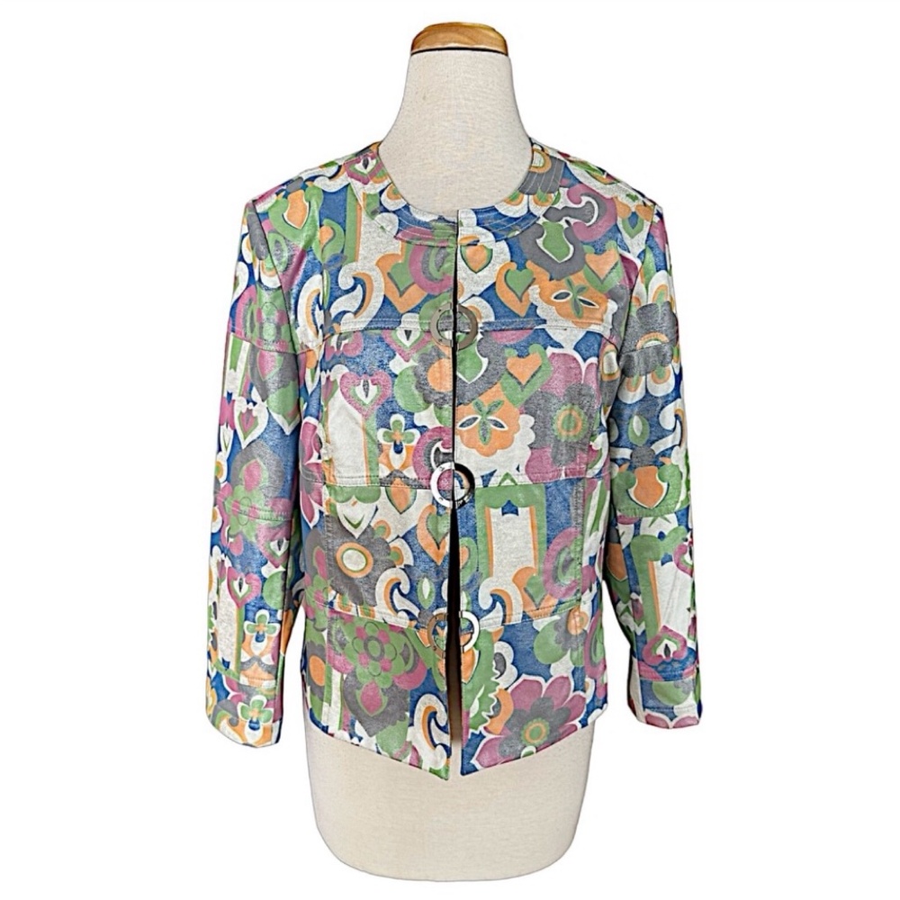 INSIGHT New York Jacket Blazer Size 12 Multicolor Floral Leather Like